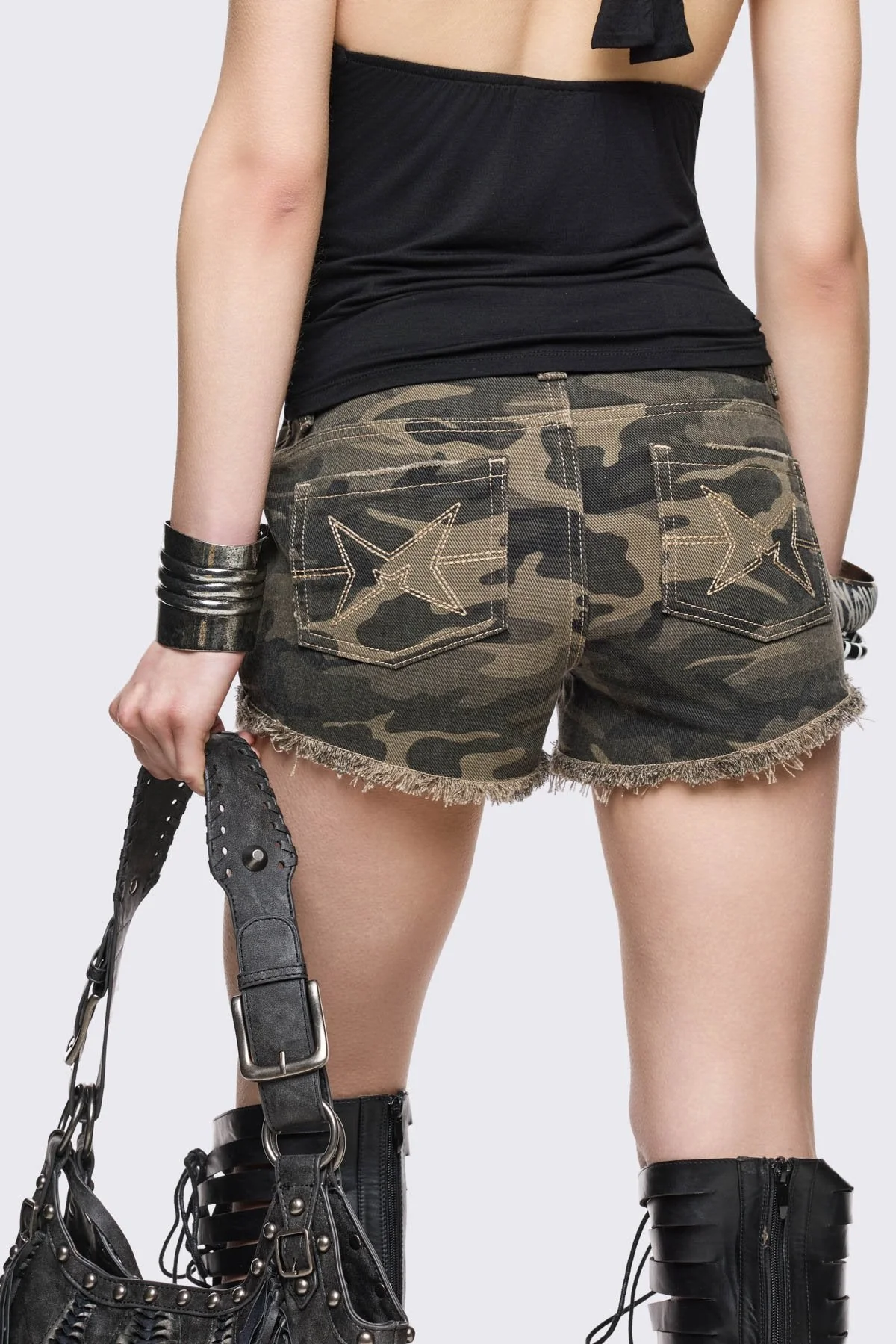 Army Camo Mini Denim Shorts - Image 5