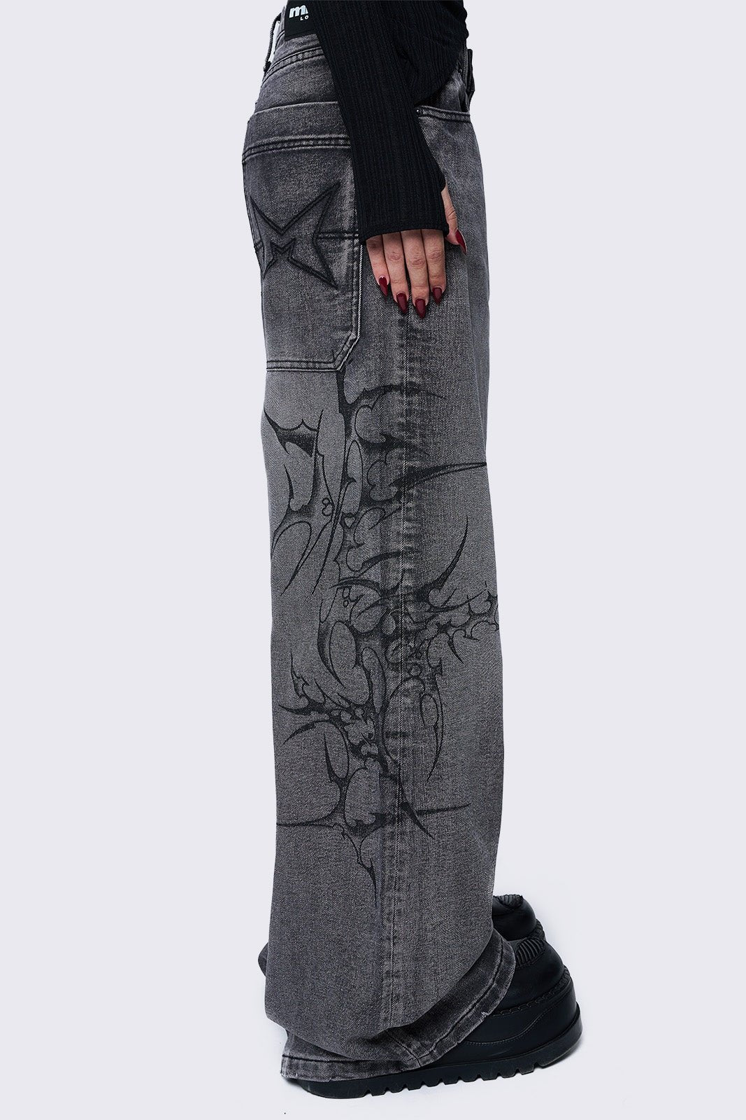 Blaze Grey Graphic Baggy Jeans - Image 5