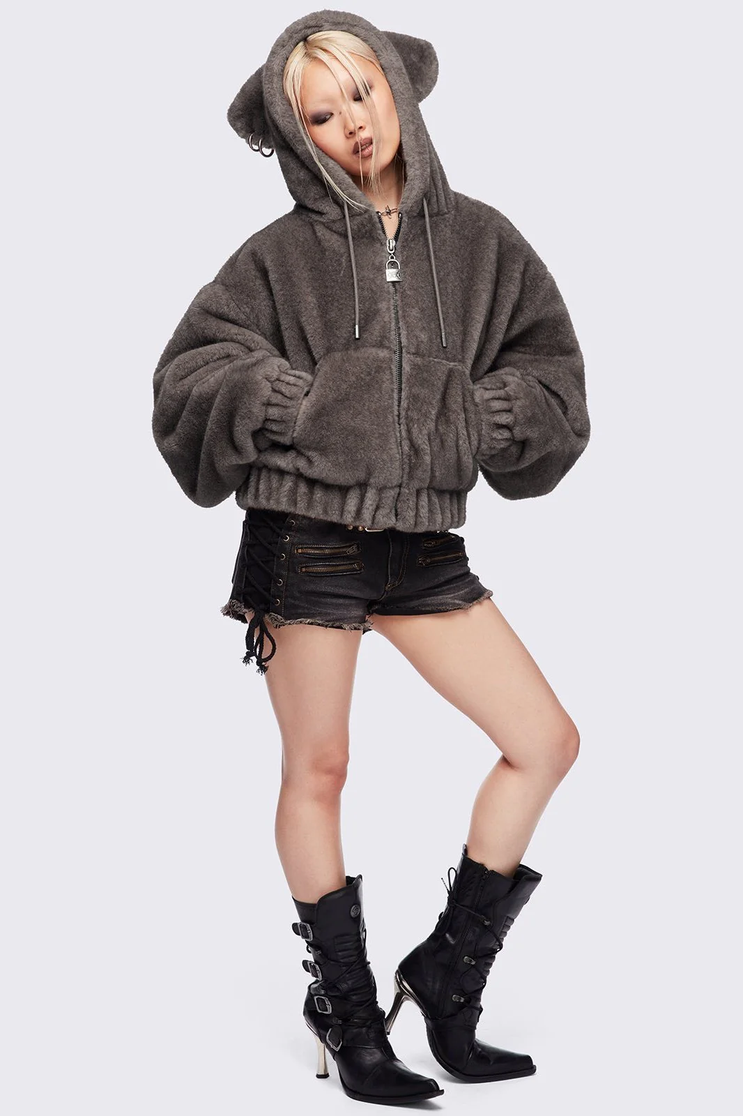 Cat Ear Brown Faux Fur Jacket - Image 5