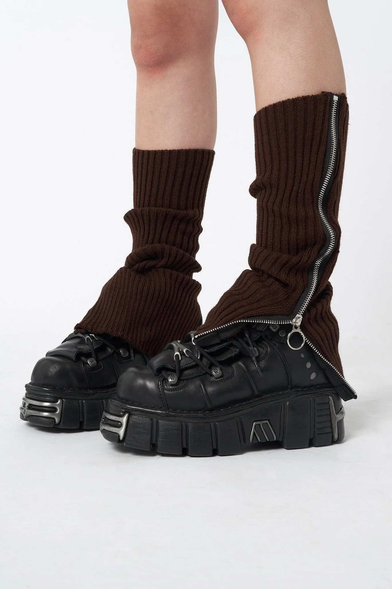 Downtown Brown Zip Up Leg Warmers - Image 3