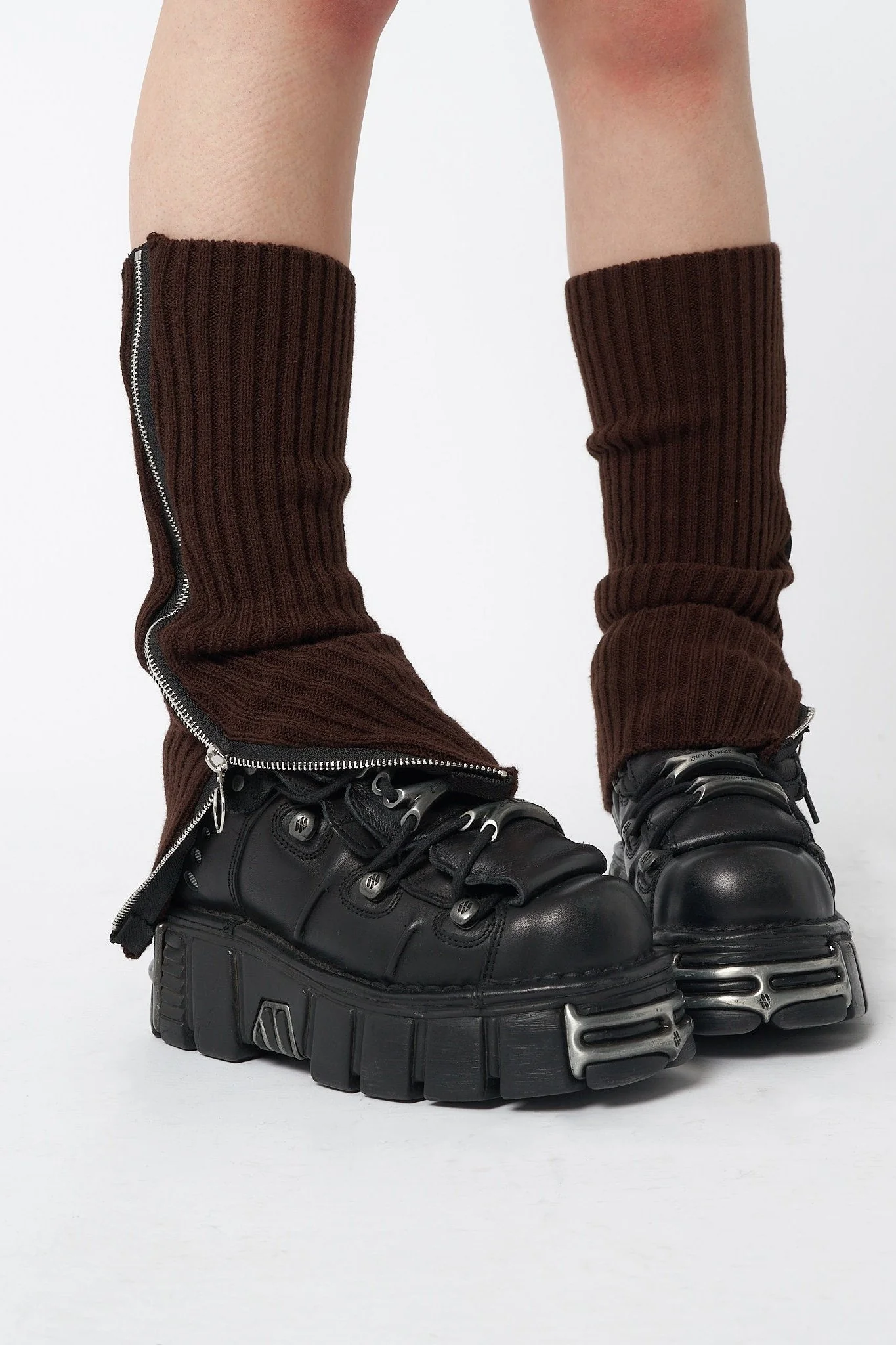 Downtown Brown Zip Up Leg Warmers - Image 4