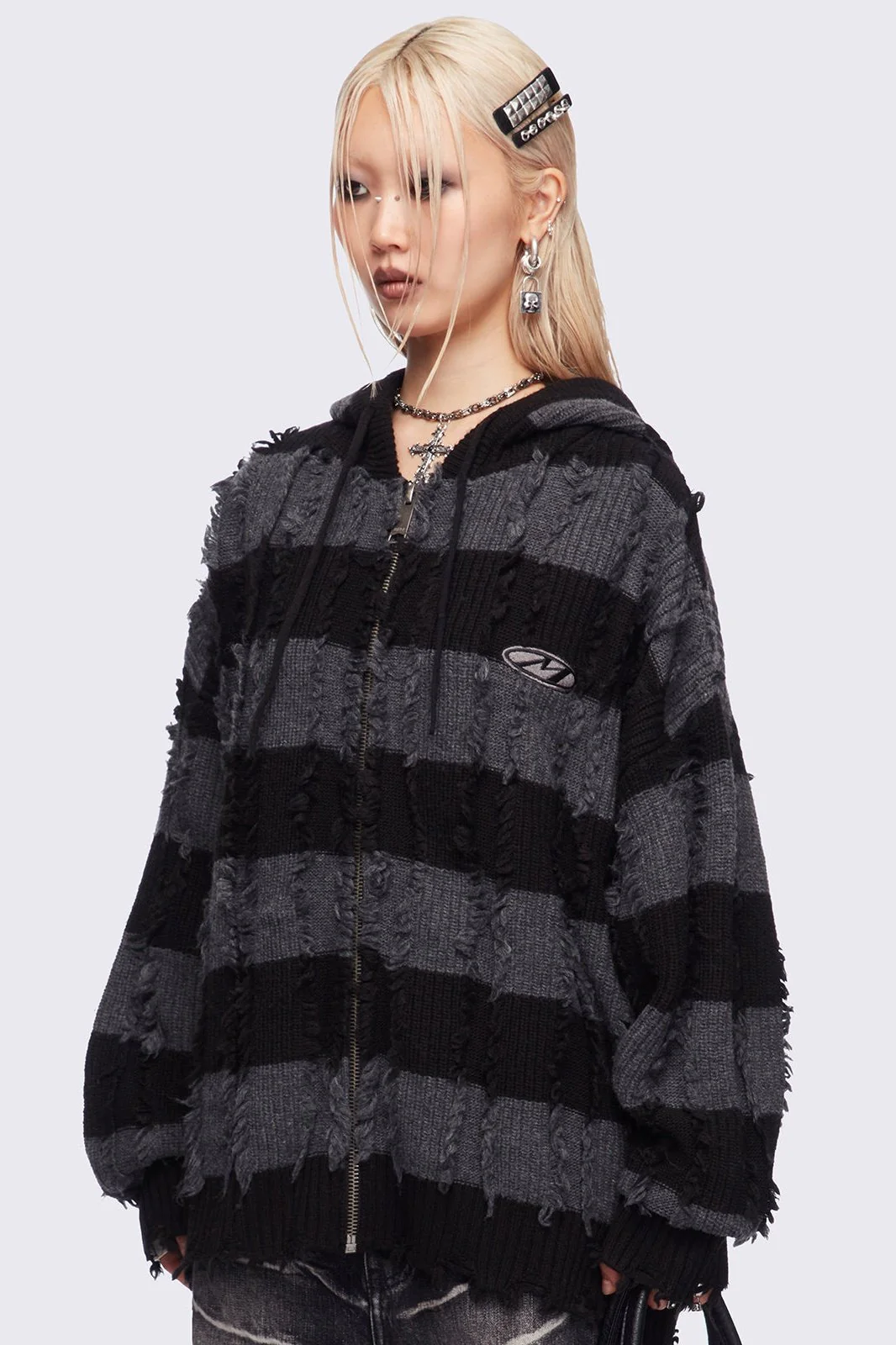 Ellis Grey Knitted Zip-Up Hoodie - Image 3
