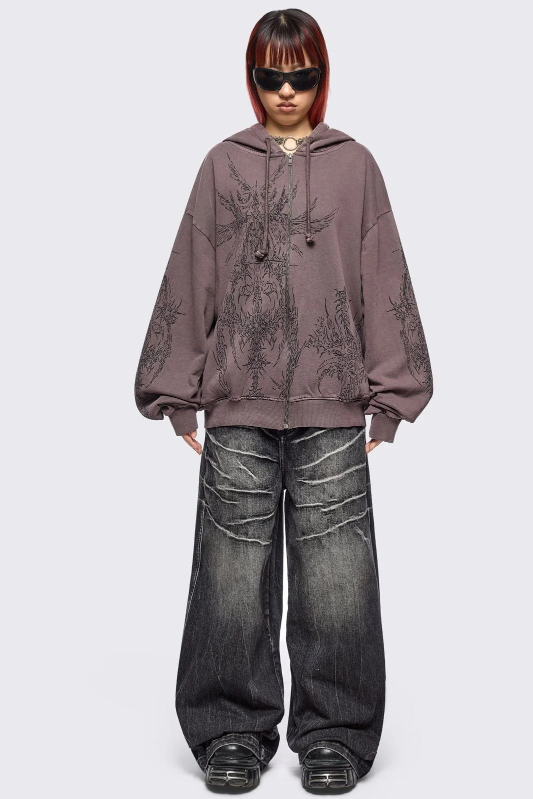 Enigmatic Brown Washed Zip Up Hoodie - Image 3