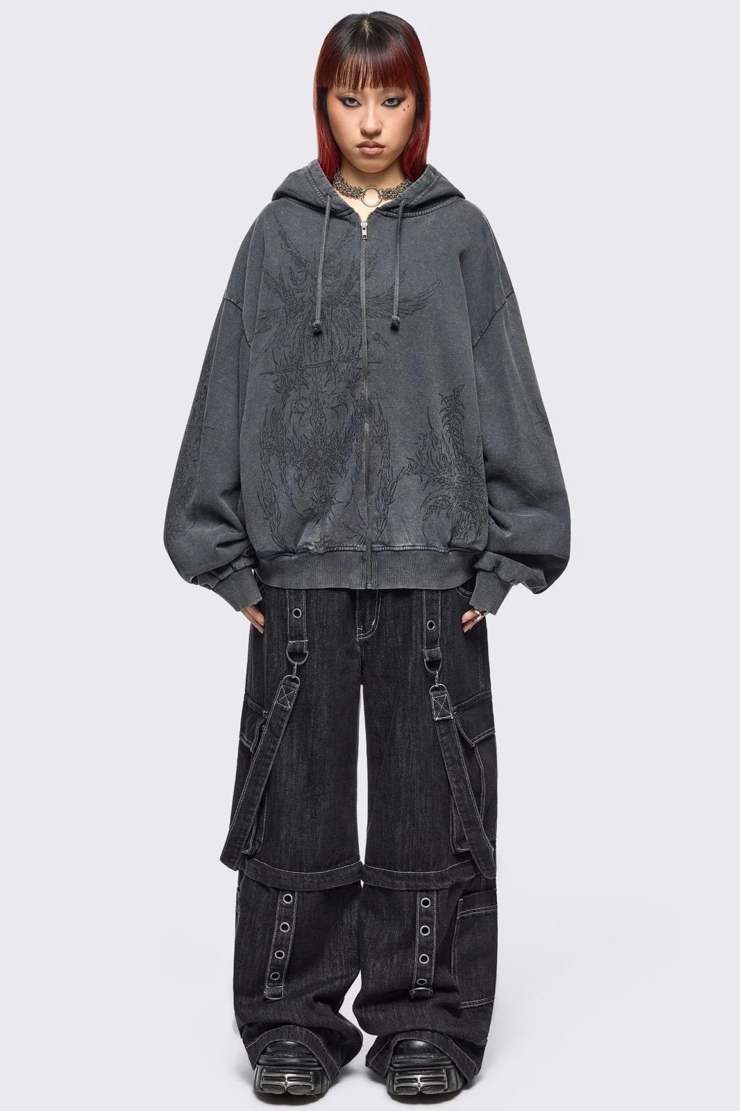 Enigmatic Grey Washed Zip Up Hoodie - Image 3