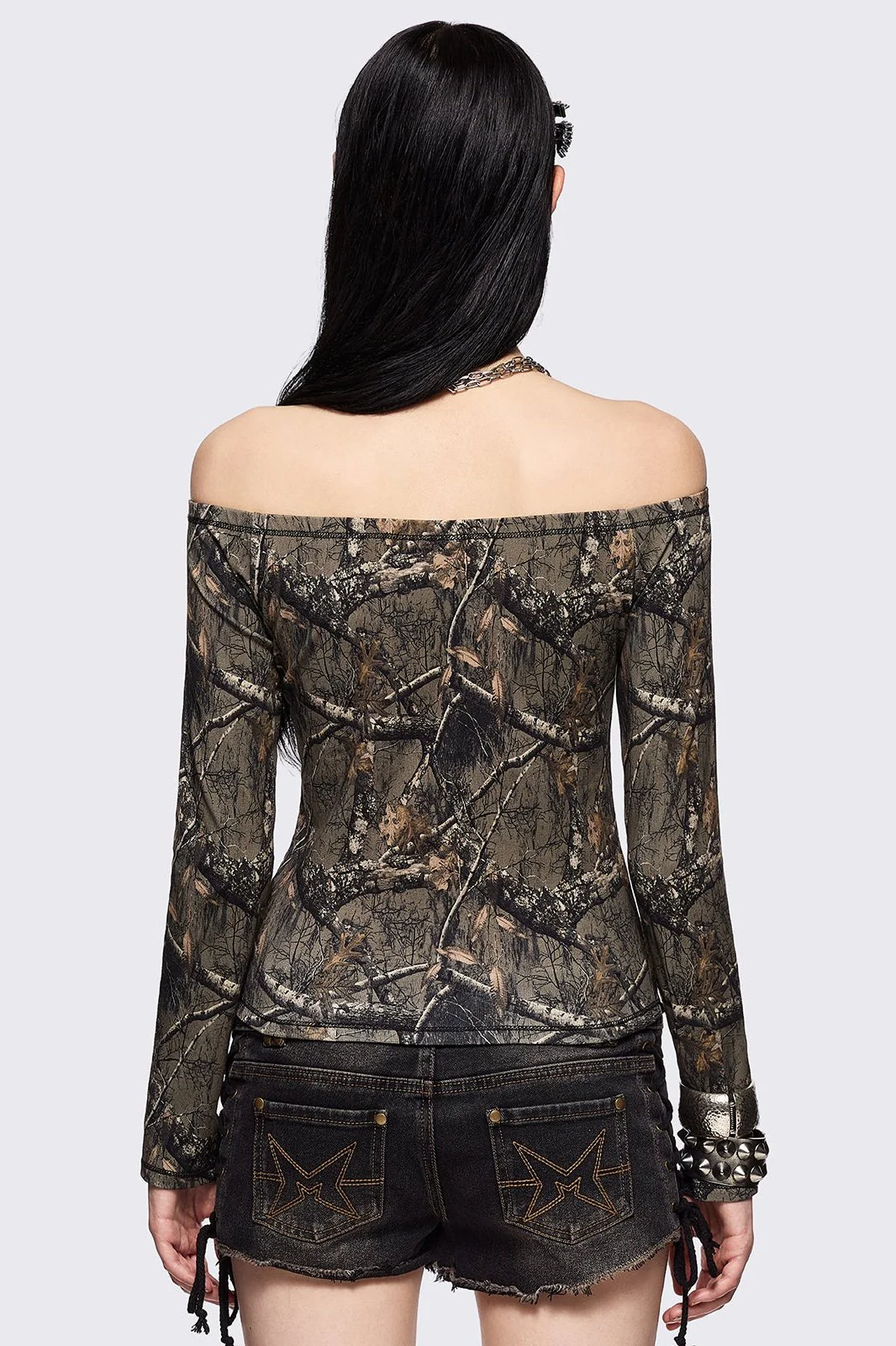 Forest Tree Camo Off-Shoulder Top - Image 4