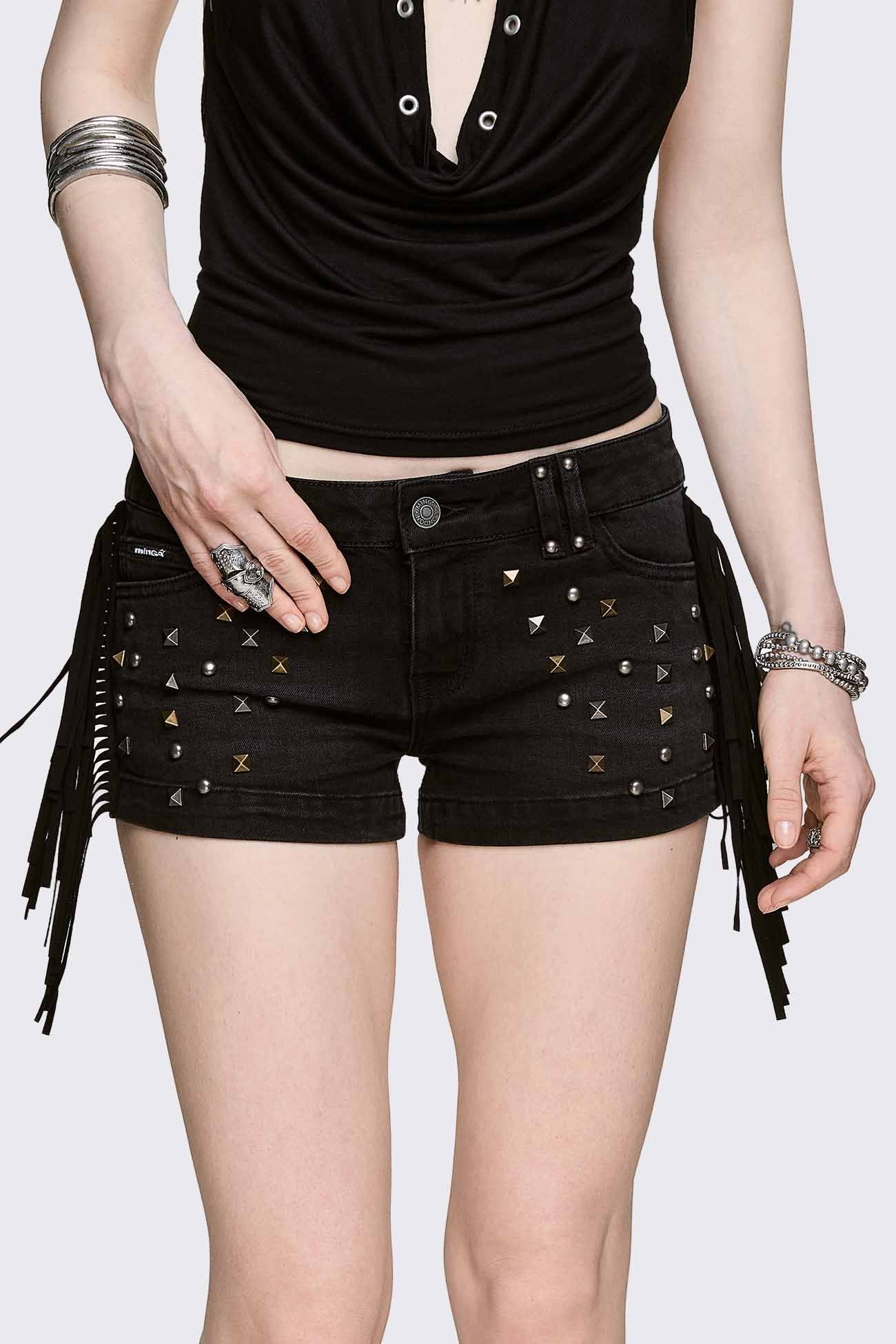 Fringe Mini Denim Shorts - Image 2