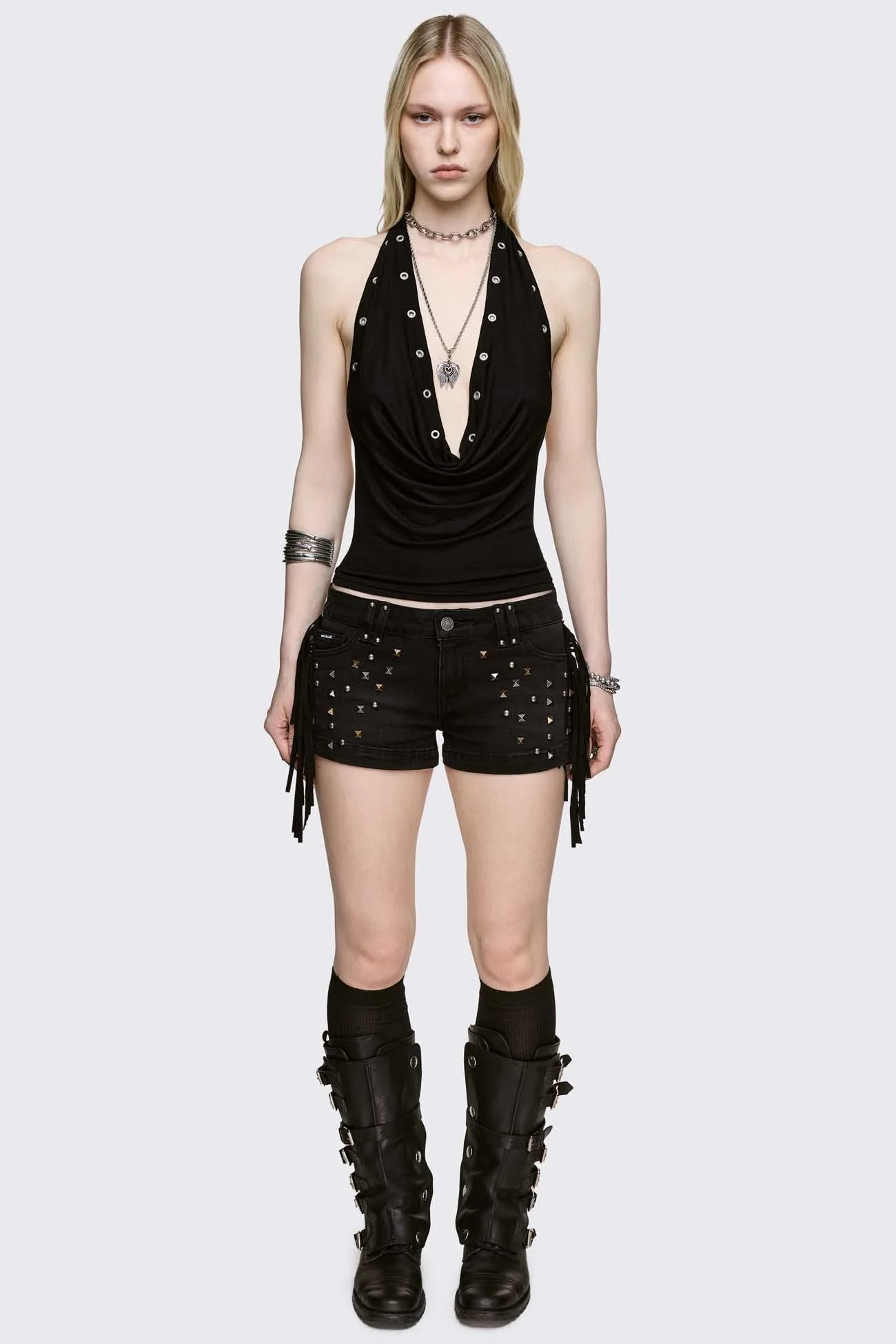 Fringe Mini Denim Shorts - Image 3
