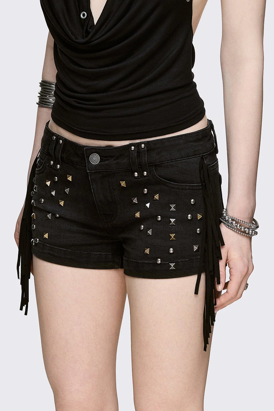 Fringe Mini Denim Shorts - Image 4