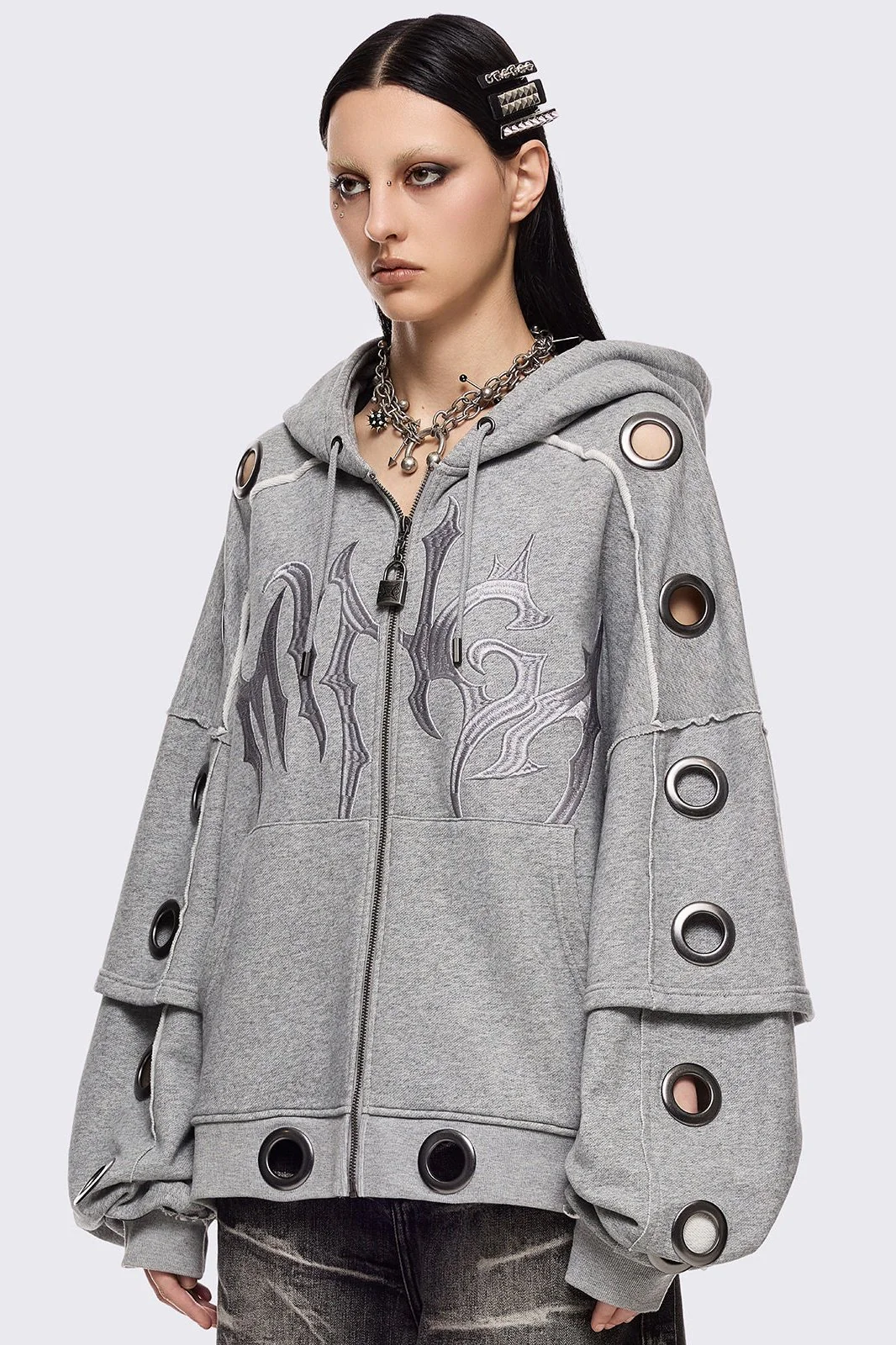 Hexa Grey Zip Up Hoodie - Image 3
