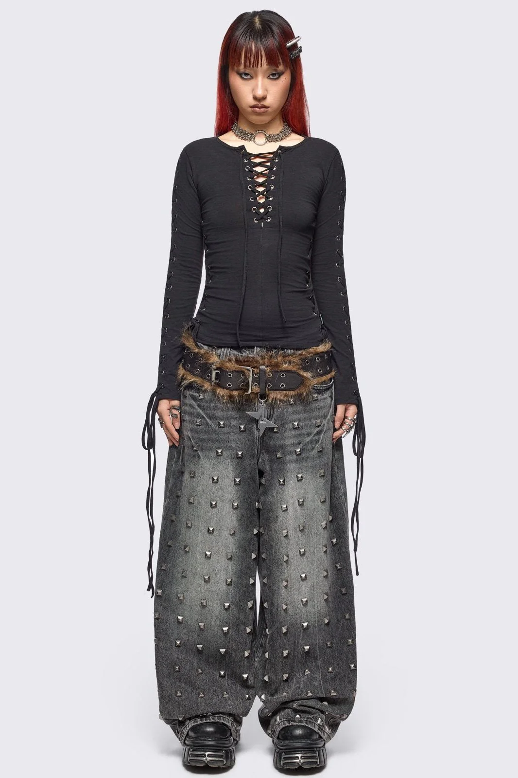 Khaela Black Lace-Up Top - Image 3
