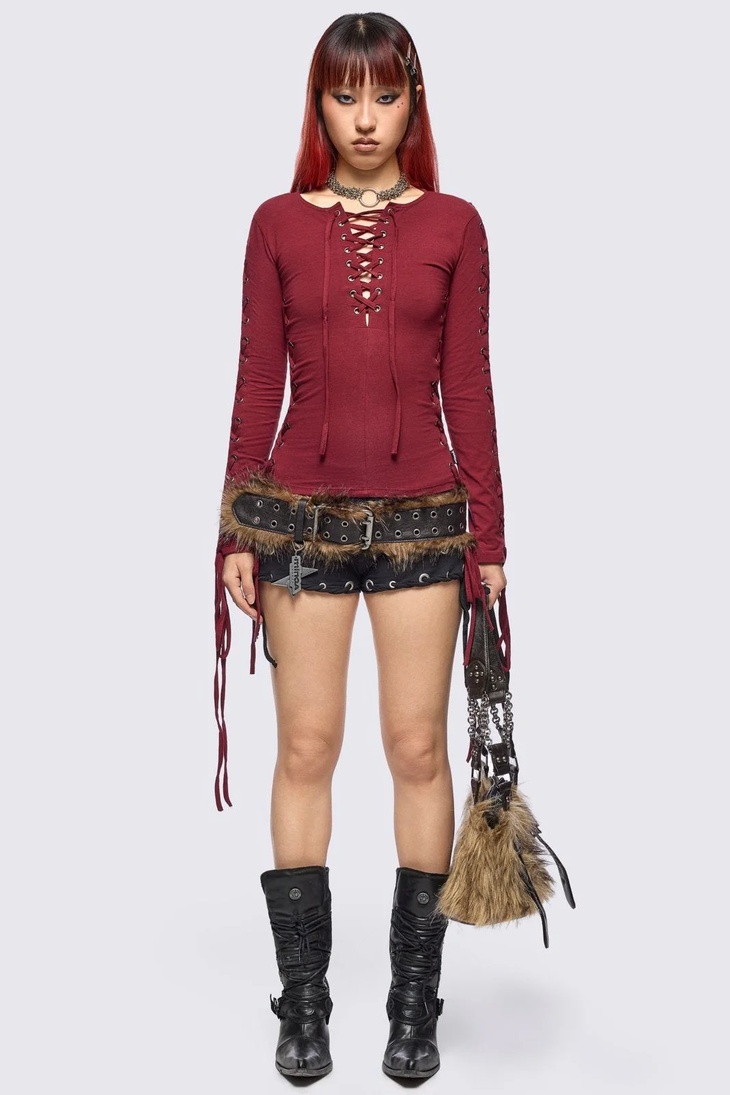 Khaela Burgundy Lace-Up Top - Image 3