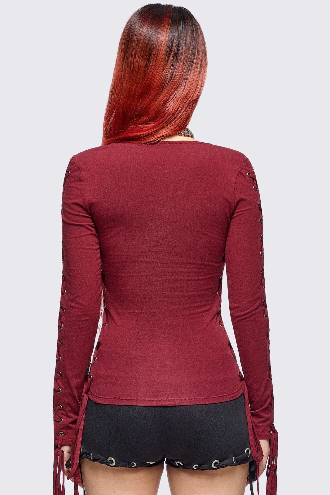 Khaela Burgundy Lace-Up Top - Image 4