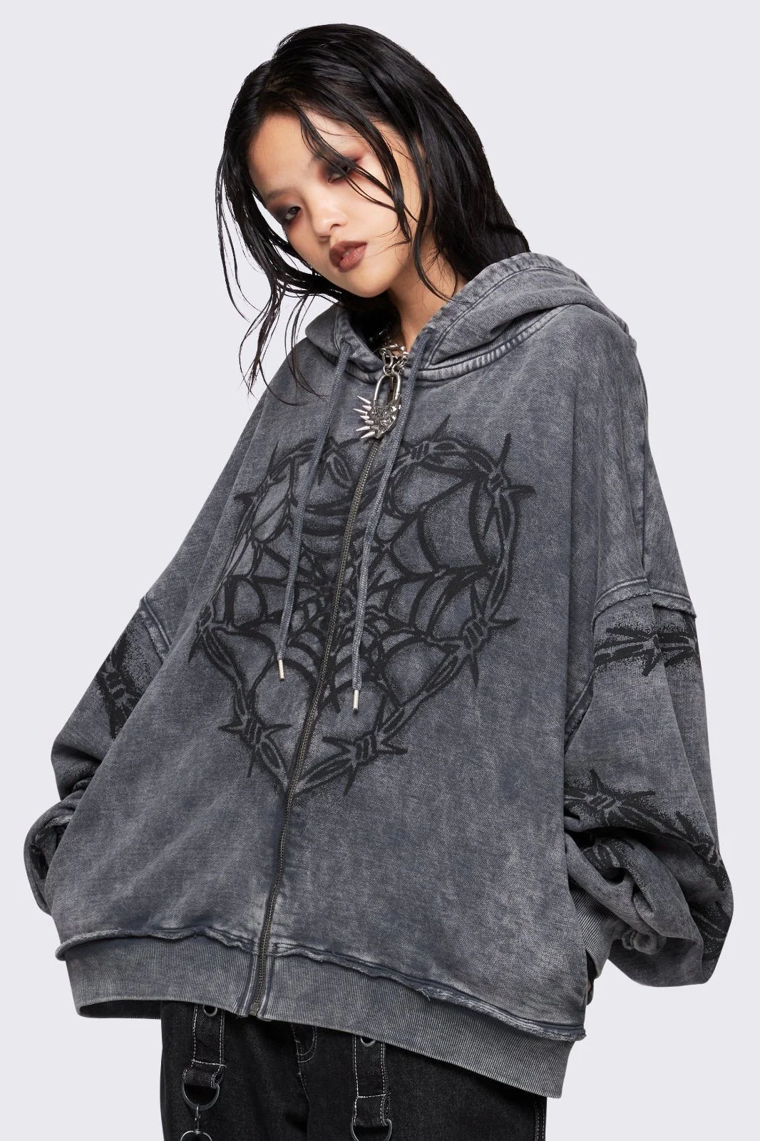 Love Web Washed Zip Up Hoodie - Image 3