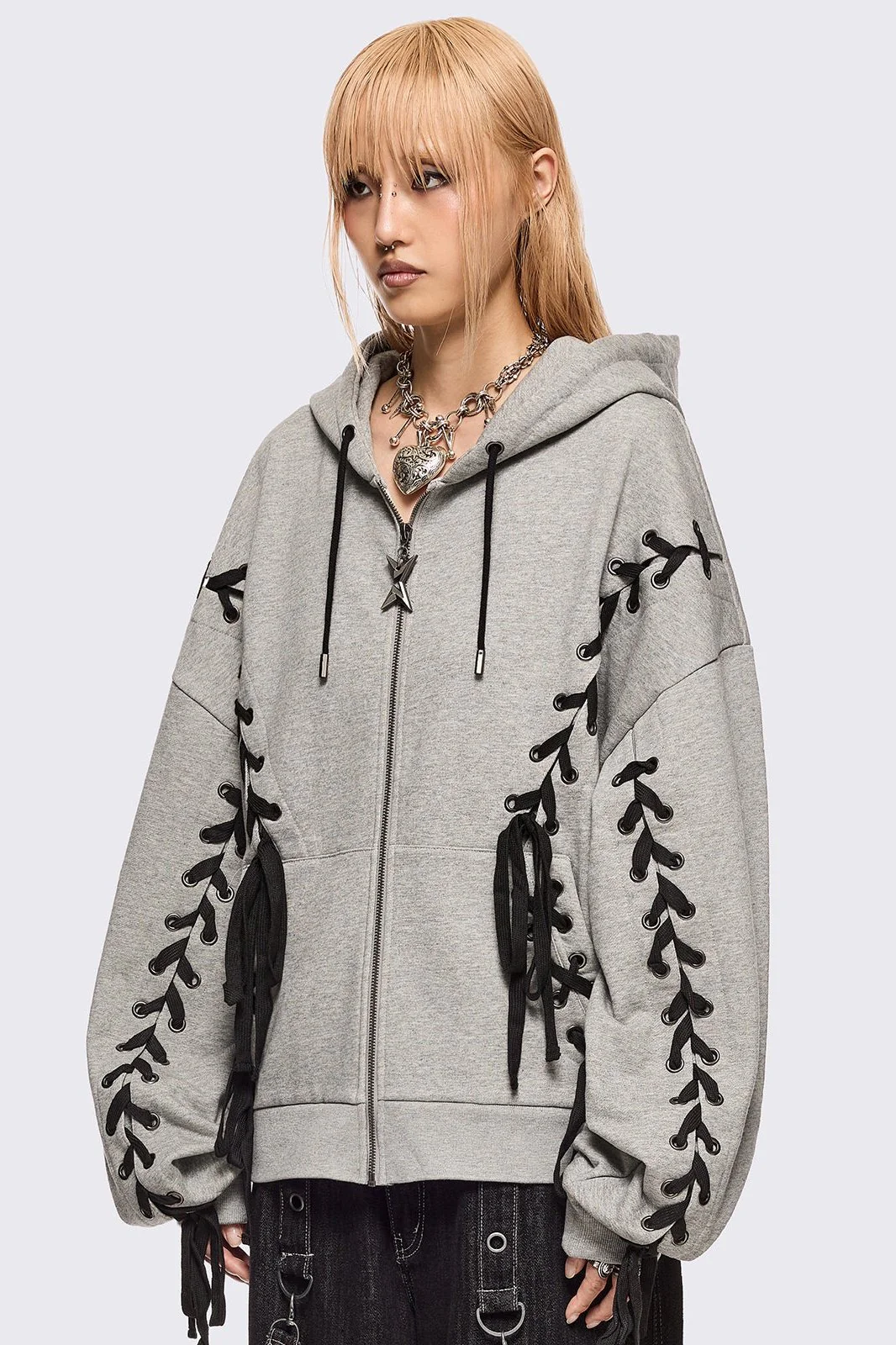 Mia Grey Zip Up Hoodie - Image 3