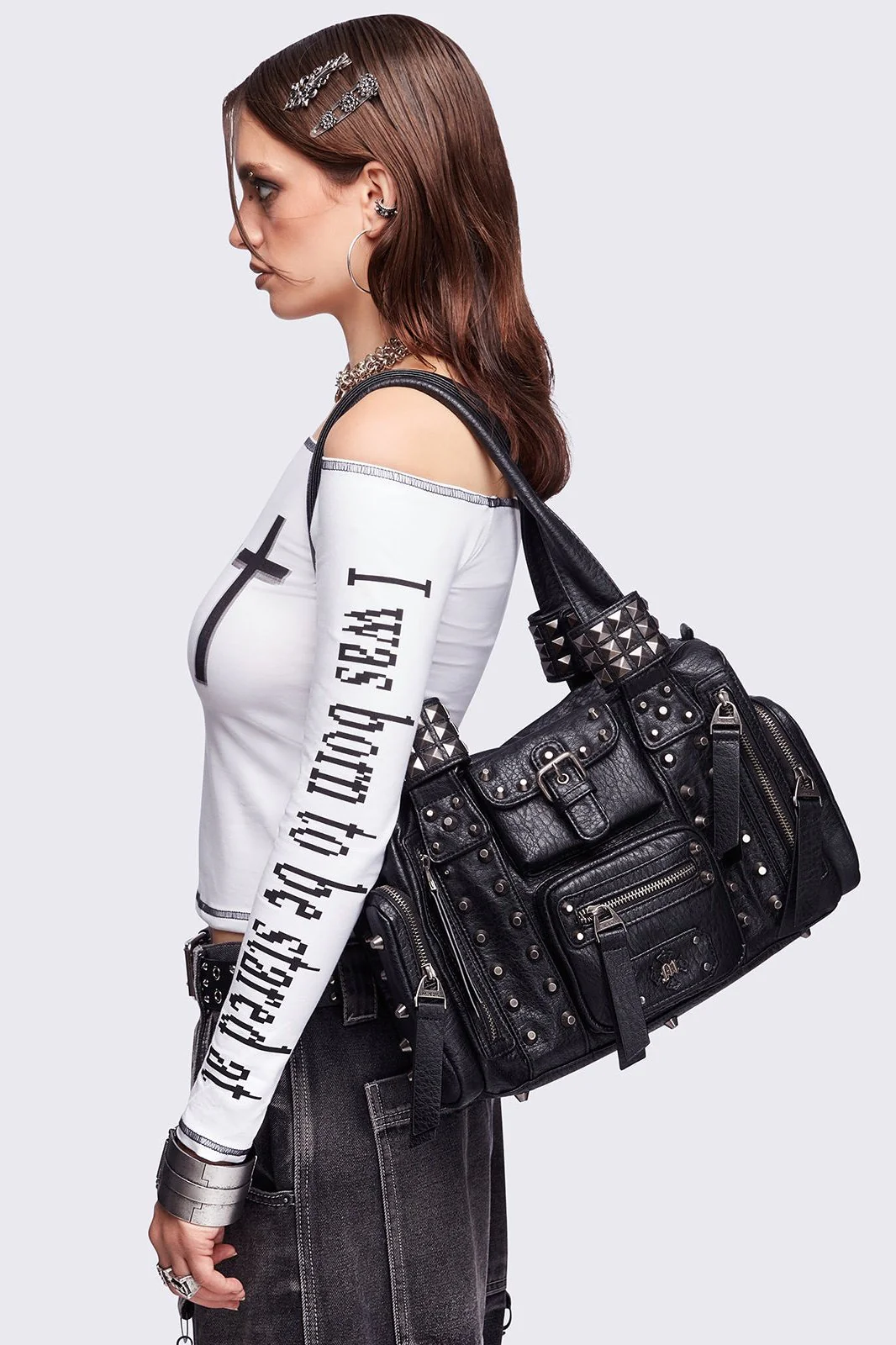 Myrrh Black Vegan Leather Shoulder Bag - Image 3