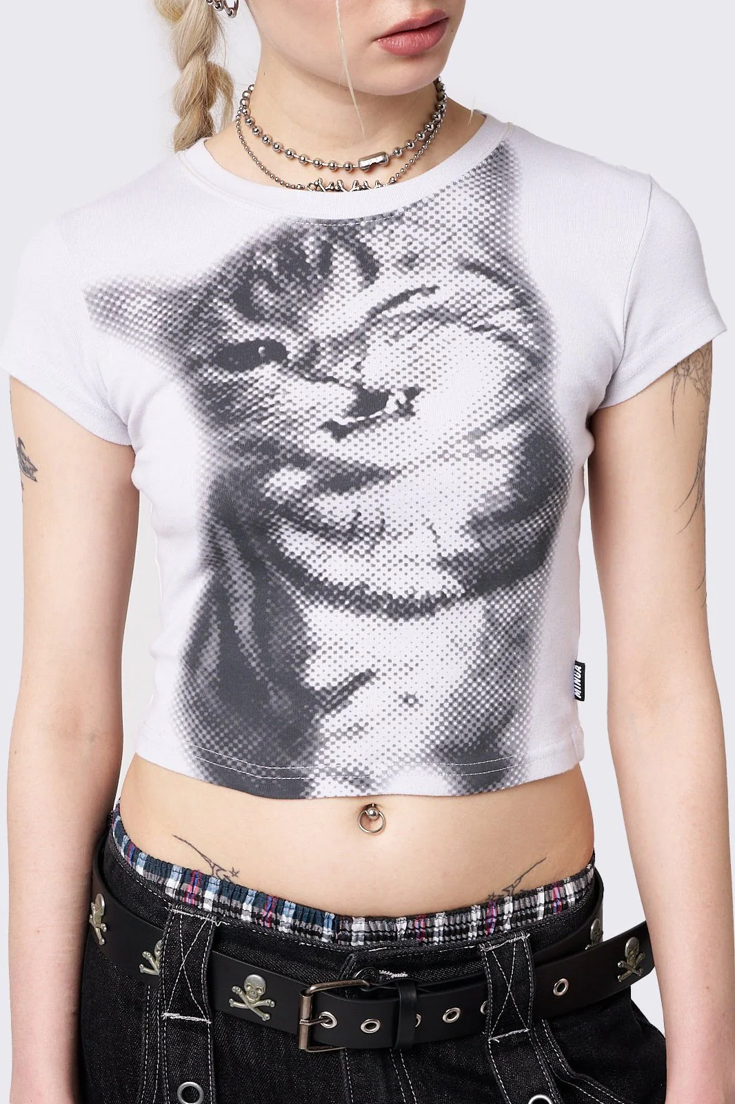Pixel Kitty White Baby Tee - Image 3