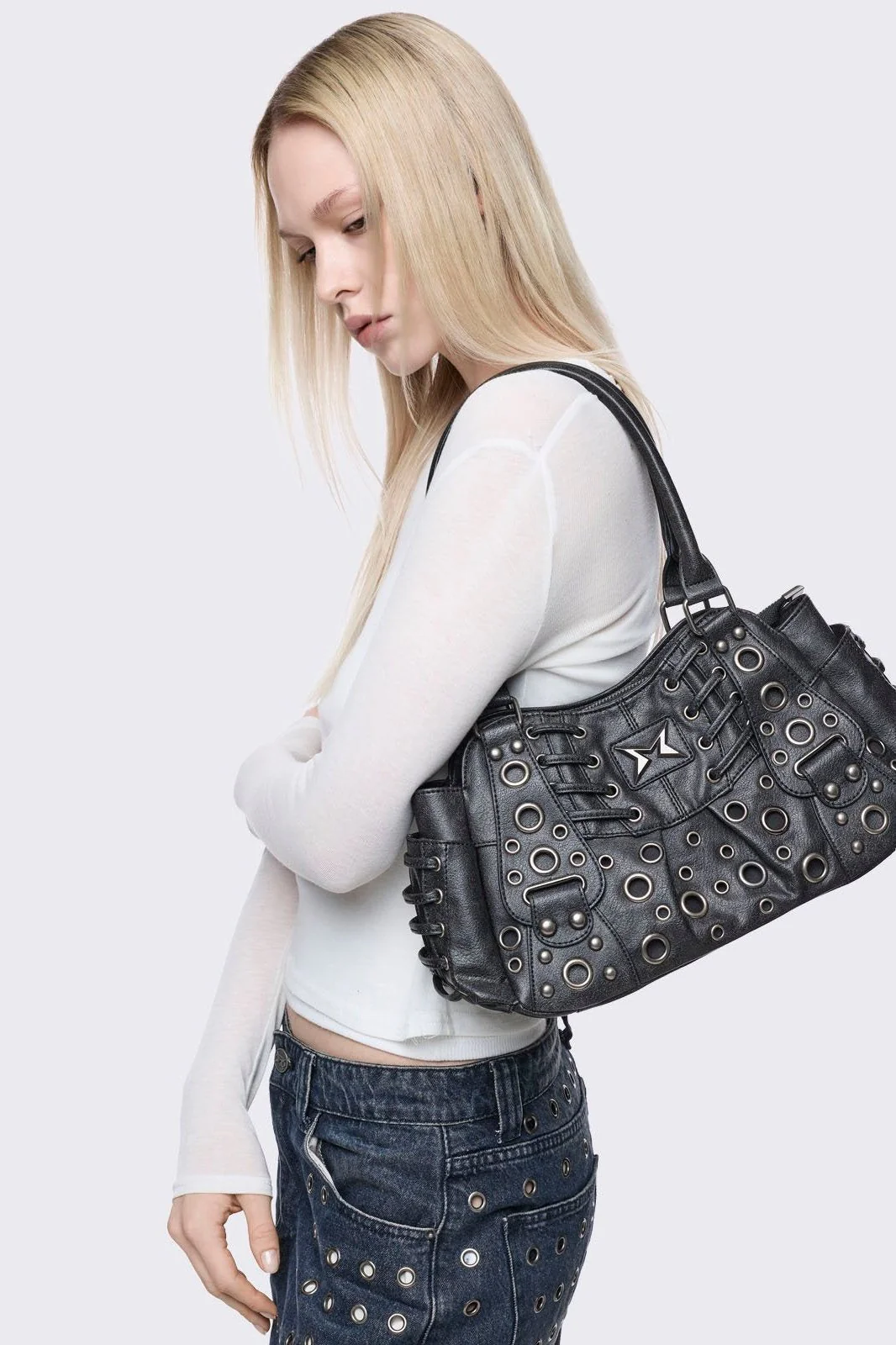 Rivet Vegan Leather Shoulder Bag - Image 2