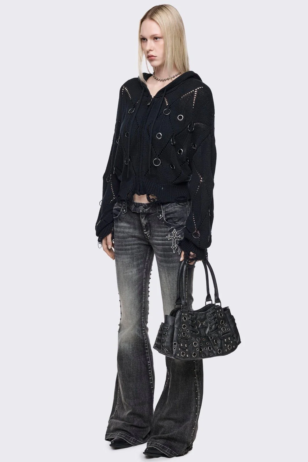Rivet Vegan Leather Shoulder Bag - Image 5