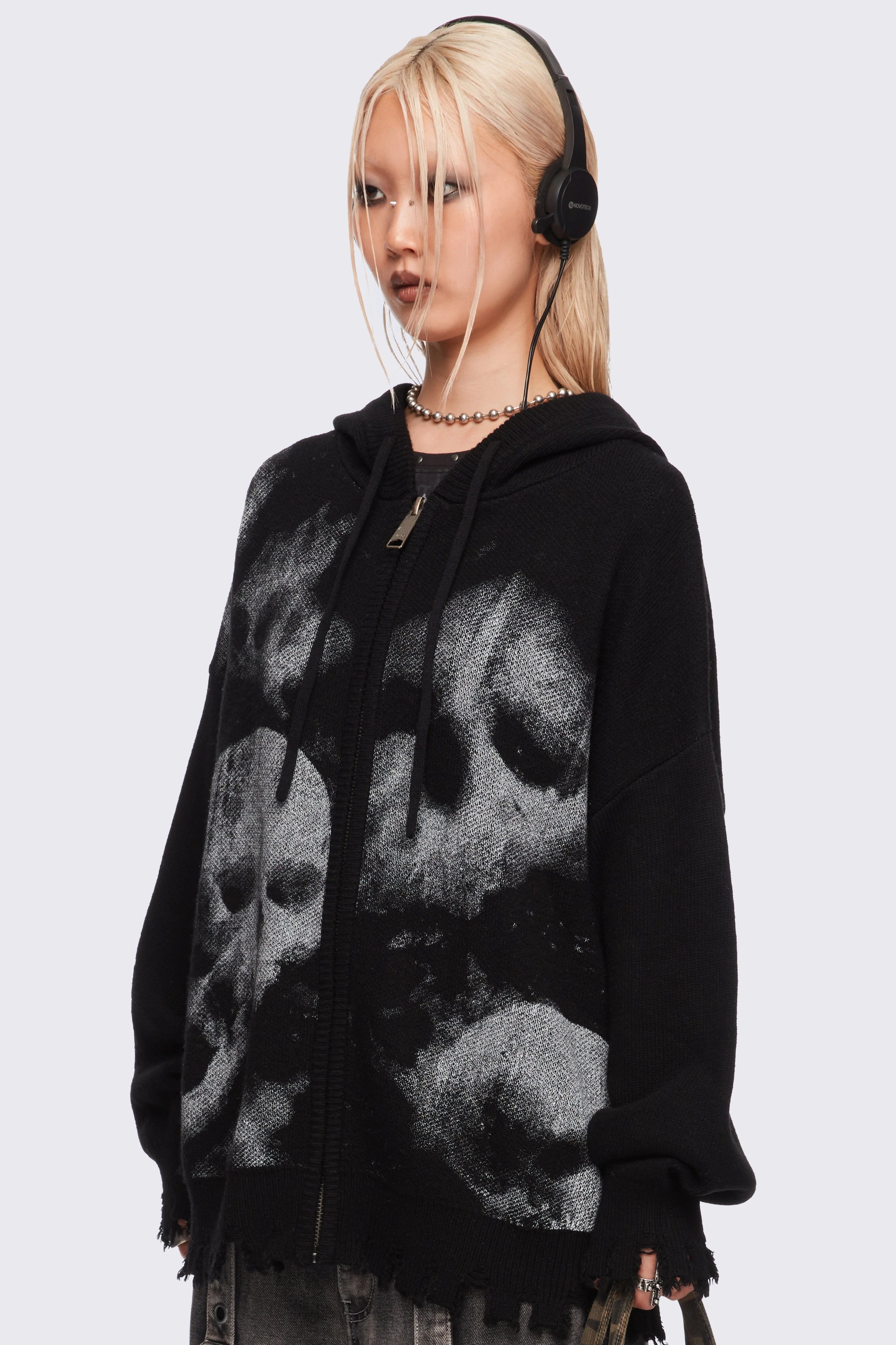 Skull Crusher Knitted Zip-Up Hoodie - Image 3