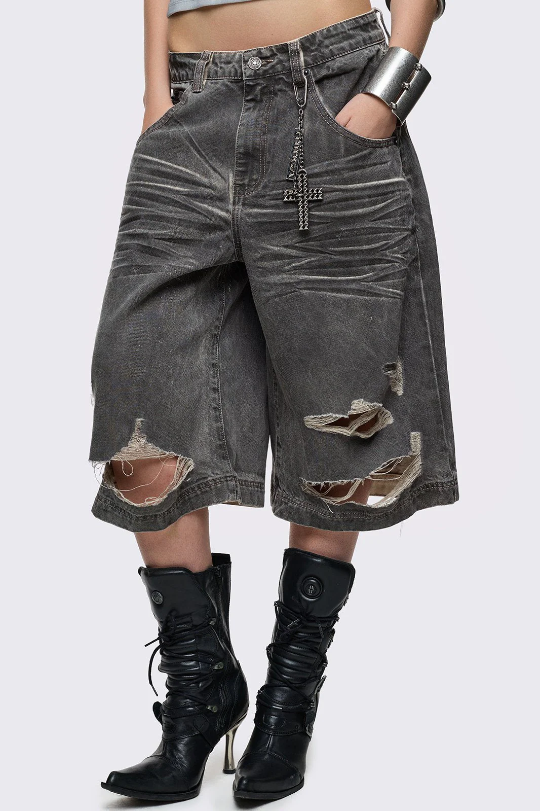 Smoke Grey Washed Jorts - Image 3