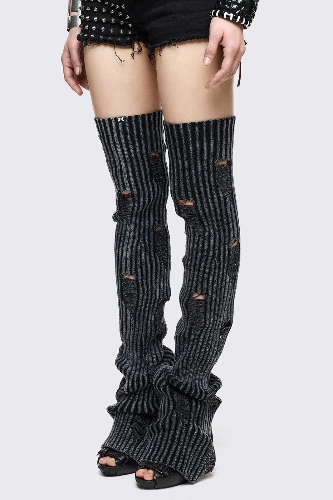 Torn Grey Leg Warmers - Image 3