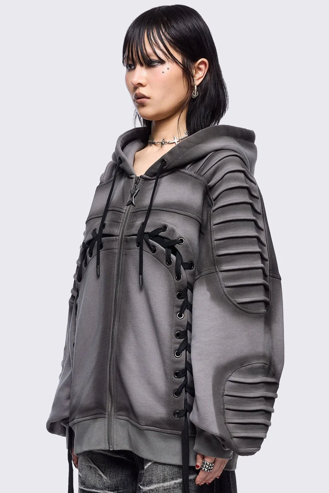 Vyre Grey Zip Up Hoodie - Image 3