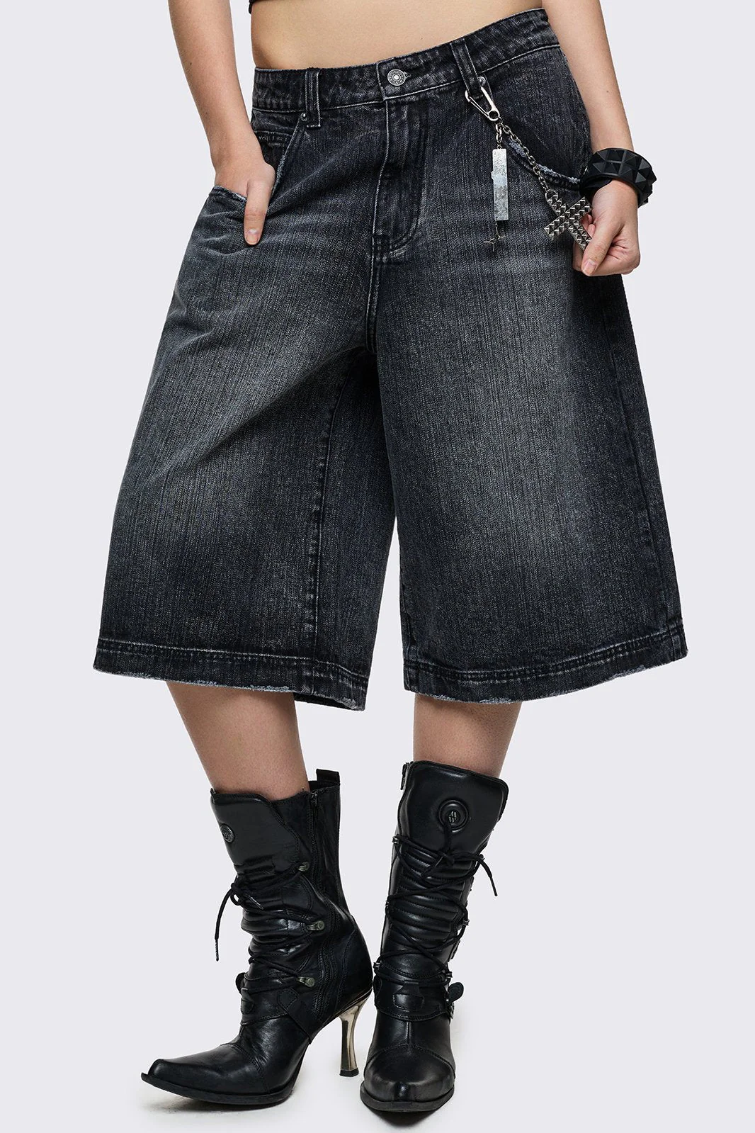 Worn Black Washed Jorts - Image 4