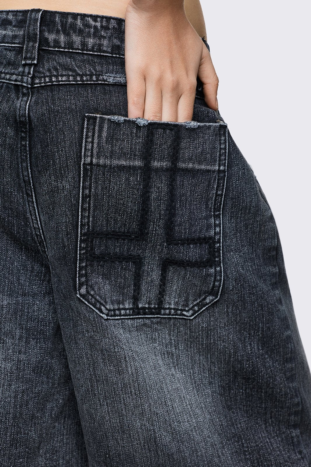 Worn Black Washed Jorts - Image 7